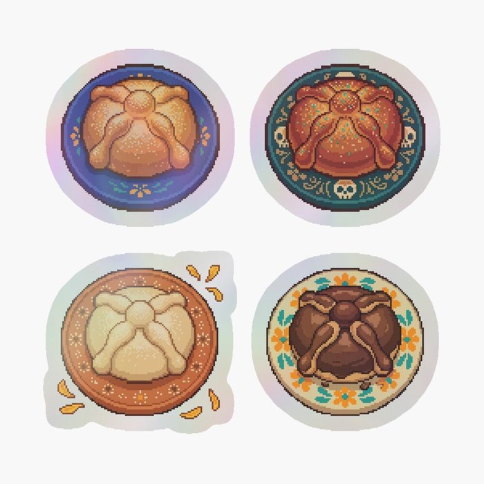 Pan de Muerto sticker four-pack, Día de los Muertos pixel art